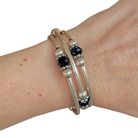Handmade Jewelry - New Crystals and beads swirly snake wrap bracelet one size silver black